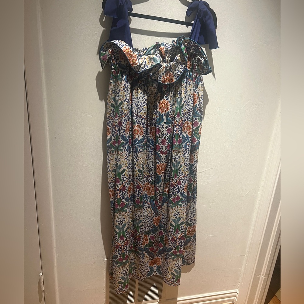 Casey marks Floral Strapless Dress with Ruffle Detail